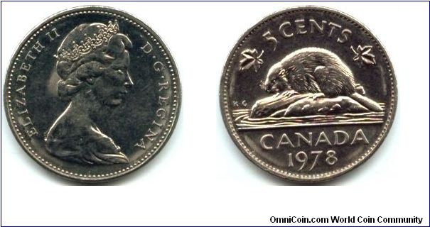 Canada, 5 cents 1978.
Queen Elizabeth II.