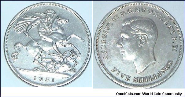 5 Shillings. George VI. Issued for Festival of Britain.