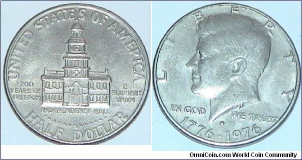 1/2 Dollar. Bicentenary of American Indepenence Commemorative. JF Kennedy.