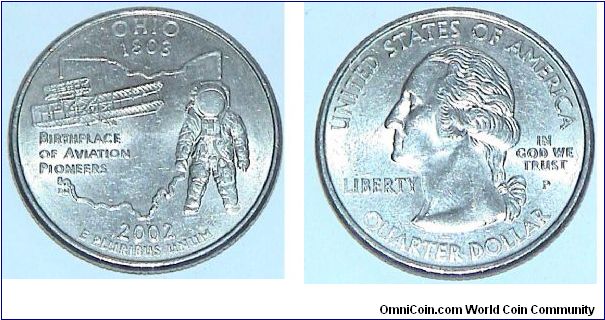 1/4 Dollar. Ohio state quarter. 1803 Birthplace of Aviation Pioneers 