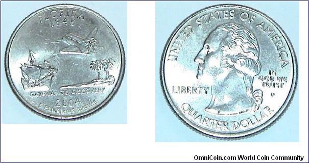 1/4 Dollar. Florida state quarter. Gateway to Discovery