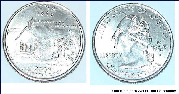1/4 Dollar. Iowa state quarter. 1846 Foundation in Education.