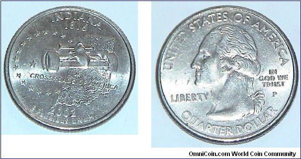 1/4 Dollar. Indiana state quarter. 1816 Crossroads of America