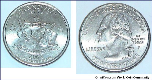 1/4 Dollar. Tennesse state quarter. 1796 Musical Heritage.