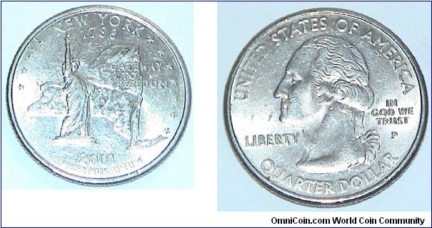 1/4 Dollar. New York state quarter. 
