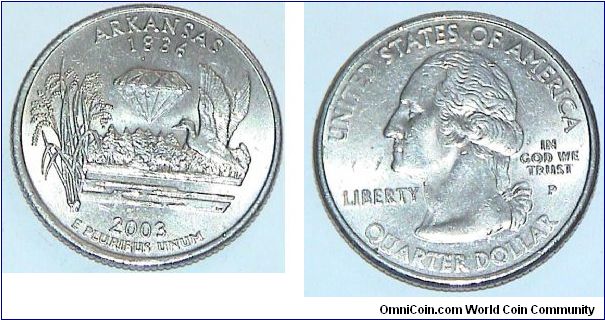1/4 Dollar. Arkansas state quarter