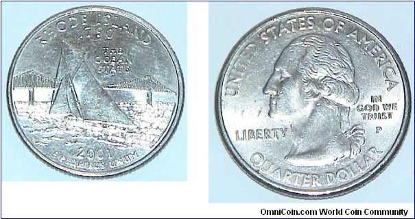 1/4 Dollar. Rhode Island state quarter. 1790 The Ocean State