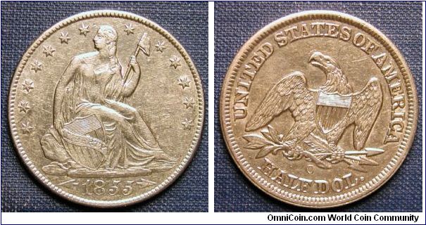1855-O Seated Liberty Half dollar w/Arrows (cleaned)