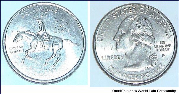 1/4 Dollar. Delaware state quarter. 1797 Ceaser Rodney The First State 