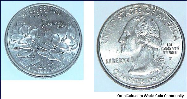 1/4 Dollar. Mississippi state quarter. 