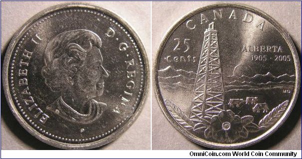 25 cents.

Alberta commem.                                                                                                                                                                                                                                                                                                                                                                                                                                                                                        