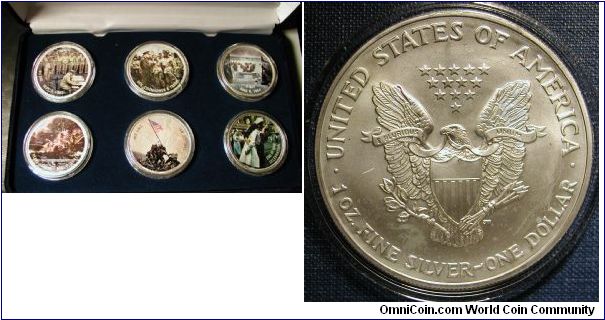 2003 US WWII Colorized Silver American Eagle set, common reverse.