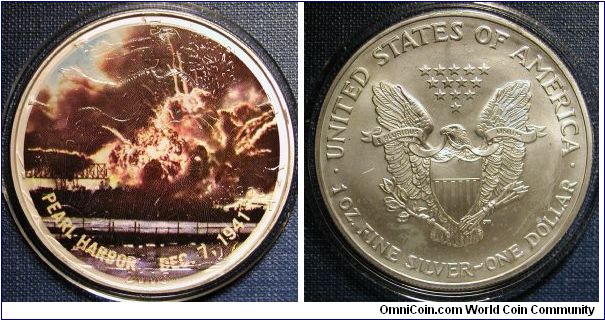 2003 WWII Pearl Harbor Colorized Silver American Eagle