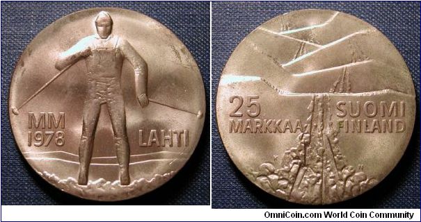 1978 Finland 25 Markkaa, Winter games in Lahti.