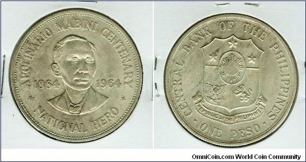 These coins are Soooo much prettier than the scans show! This is the Silver Centennary 1864-1964 of the Philippines National Hero Mabini, in AU condition. Would i offer one for sale if i didn't have another one? Noooooo....