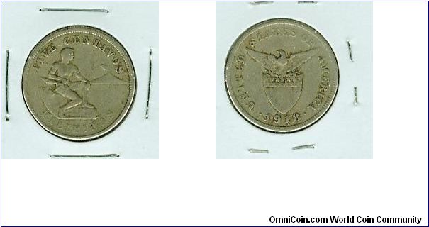 NOT for sale...is my 1918s mule small date reverse of the 20 centavos coin. This coin is the SECOND most VALUABLE of ALL Philippine coins. There are no figures on how many there are. Total Mintage of 1918's was 2.8M.THIS one grades about VF+.