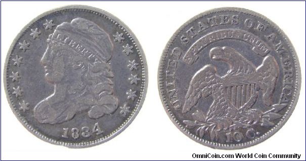 1834 dime, Capped Bust,Beaded border (1828-1837,
John Reich)