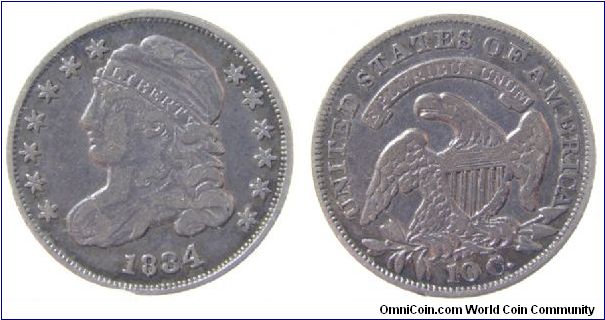 1834 dime, Capped Bust,Beaded border (1828-1837,
John Reich)