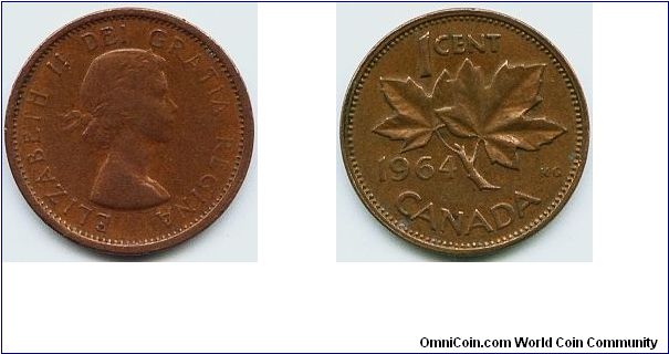 Canada, 1 cent 1964.
Queen Elizabeth II.