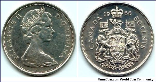 Canada, 50 cents 1966.
Queen Elizabeth II.