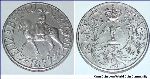 1 Crown. Silver Jubilee Crown of Q Elizabeth II  - ERROR coin(Printed as 1877)