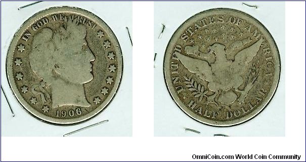Nice 1906 o MM Barber Half Dollar in F/VF condition.