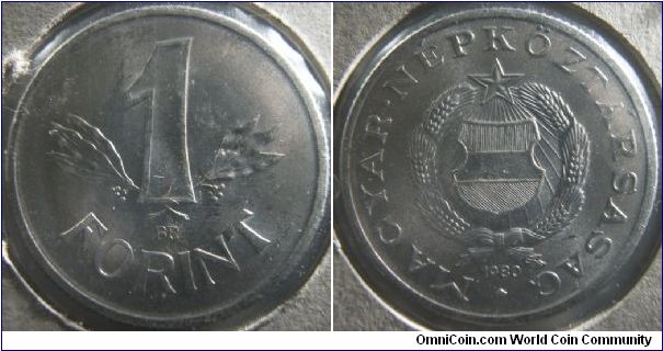 Hungary 1980 1 forint. Pretty nice aluminium coin which didn't circulate too much.