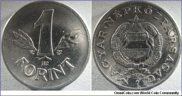 Hungary 1976 1 forint. Cleaned alumninum coin.