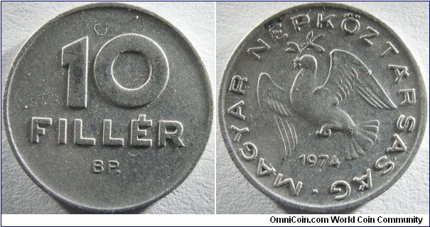 Hungary 1974 10 filler. Featuring a dove (maybe?) on a nice alumninum coin.
