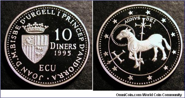 1995 Andorra 10 Diners, Proof, 31.10gr, .925 Silver , mintage 35,000.