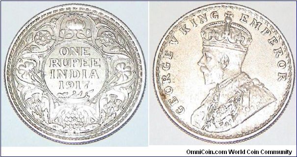 1 Rupee. British India. George V. Silver coin. 