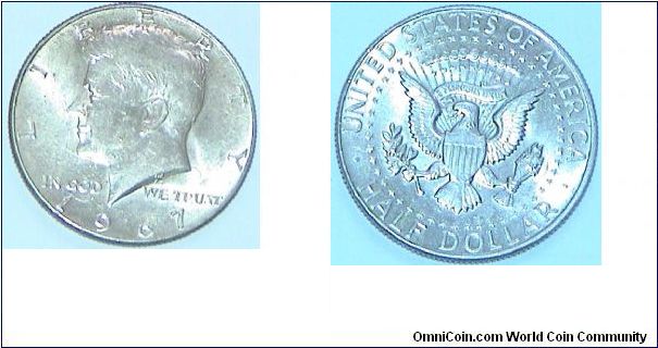 1/2 Dollar. JF Kennedy. Silver  