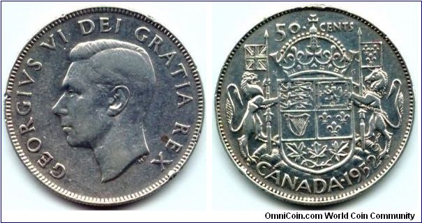 Canada, 50 cents 1952.
King George VI.