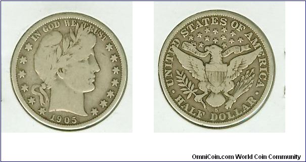 1905s Barber quarter in VF condition.