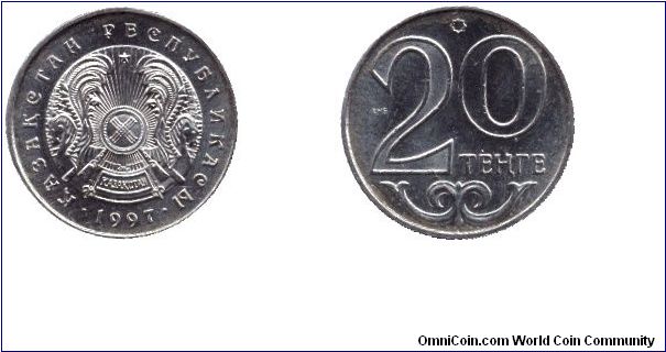 Kazakhstan, 20 tenge, 1997.                                                                                                                                                                                                                                                                                                                                                                                                                                                                                         