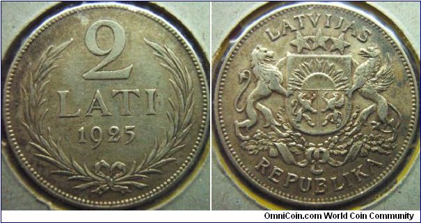 Latvia 1925 2 lati. VF