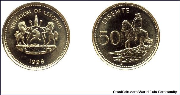 Lesotho, 50 lisente, 1998, horseman.                                                                                                                                                                                                                                                                                                                                                                                                                                                                                