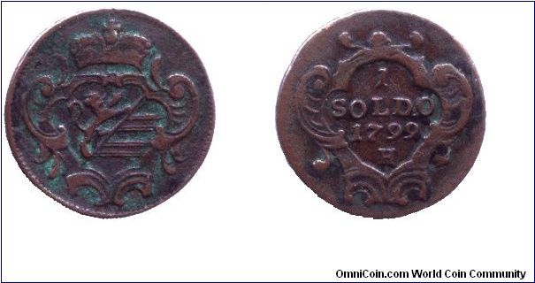 Gorizia, 1 soldo, 1799, MM: H (Günzburg).                                                                                                                                                                                                                                                                                                                                                                                                                                                                           