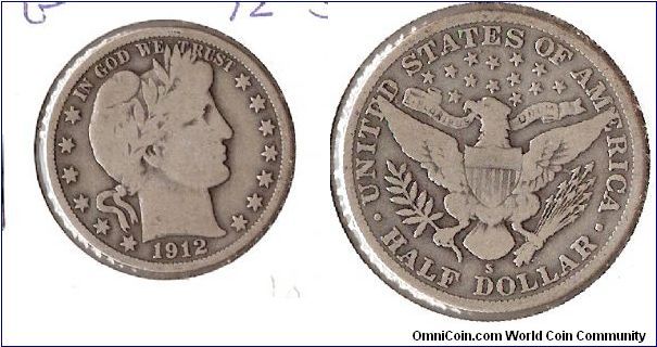 1912-S U.S. Barber Half Dollar
