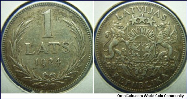 Latvia 1924 1 lats. Another nice coin. XF-