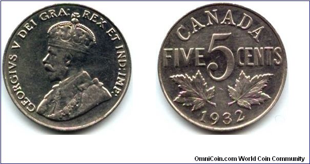 Canada, 5 cents 1932.
King George V.