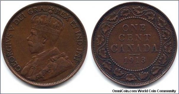 Canada, 1 cent 1913.
King George V.