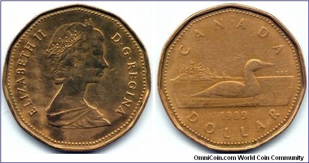 Canada, 1 dollar 1989.
Queen Elizabeth II.