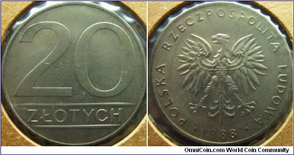 Poland 1988 20 zlots. Somewhat unc.