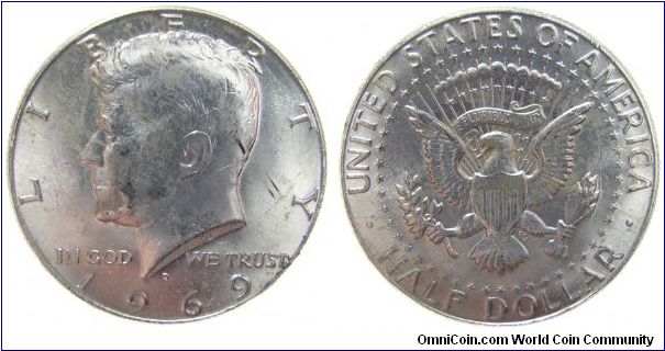 1969-D Kennedy half dollar (40% silver) from circulation.