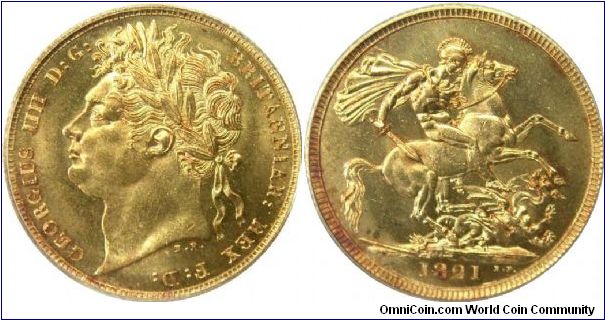 Sovereign MS64. First year of George IV sovereigns.