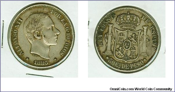 SPAIN-PHILIPPINES 50 cs de PESO. I HAVE AROUND 15 OF THESE. NICELY DETAILED EXAMPLE.