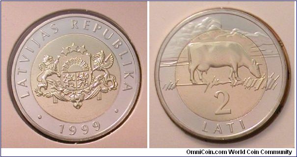 1999 Latvia 2 Lati from Latvian Mint set.