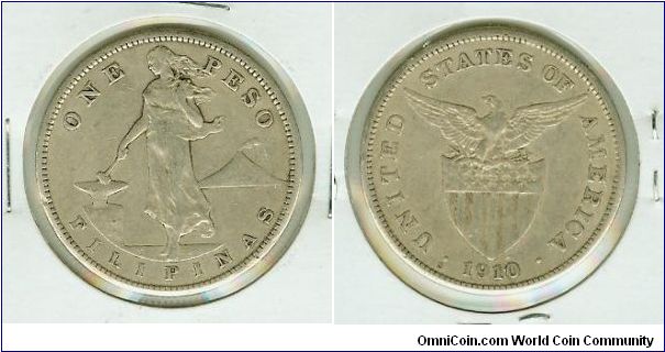 US-PHILIPPINES 1910s SEMI-KEY SILVER PESO. MANY AVAILABLE IF YOU WOULD LIKE ONE!