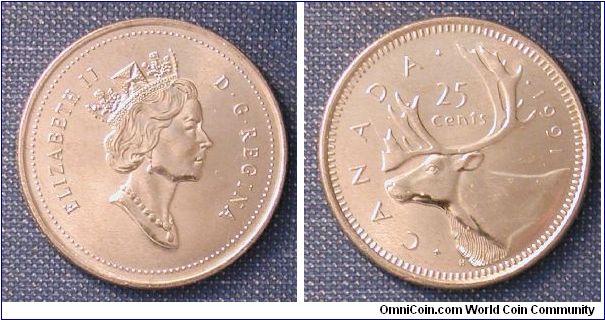 1991 Canada 25 Cents.  Key date.